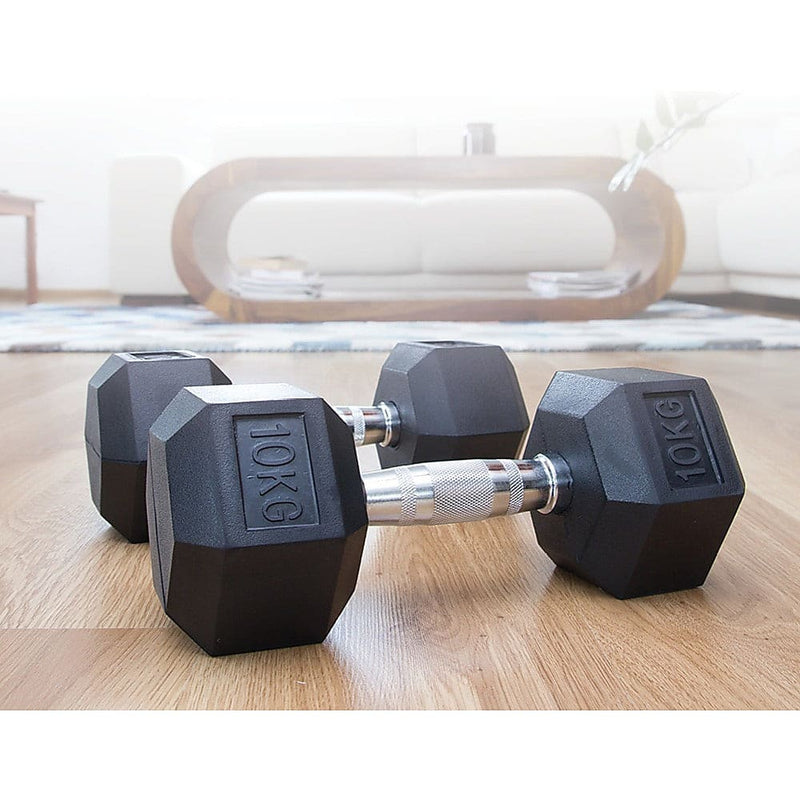 10KG Commercial Rubber Hex Dumbbell Gym Weight - Sports & 