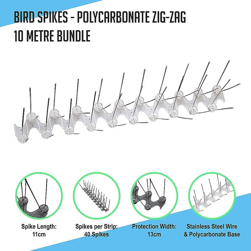 Bird Spikes - Polycarbonate zig-zag 10 metre bundle - Pet 
