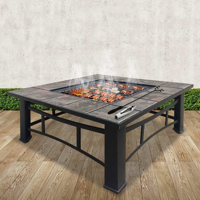 Fire Pit BBQ Grill Smoker Table Outdoor Garden Ice Pits Wood