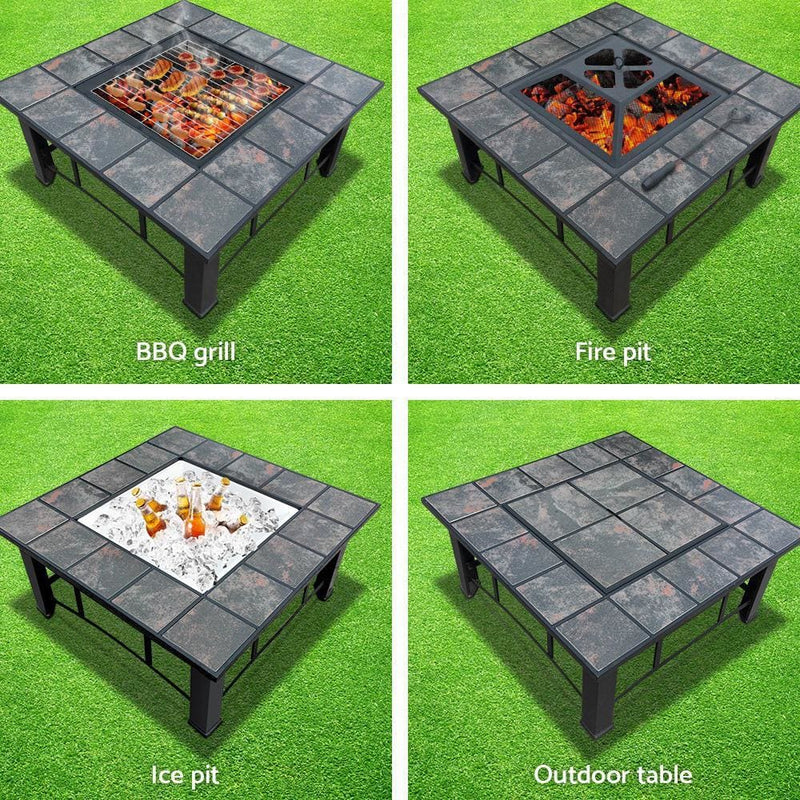 Fire Pit BBQ Grill Smoker Table Outdoor Garden Ice Pits Wood