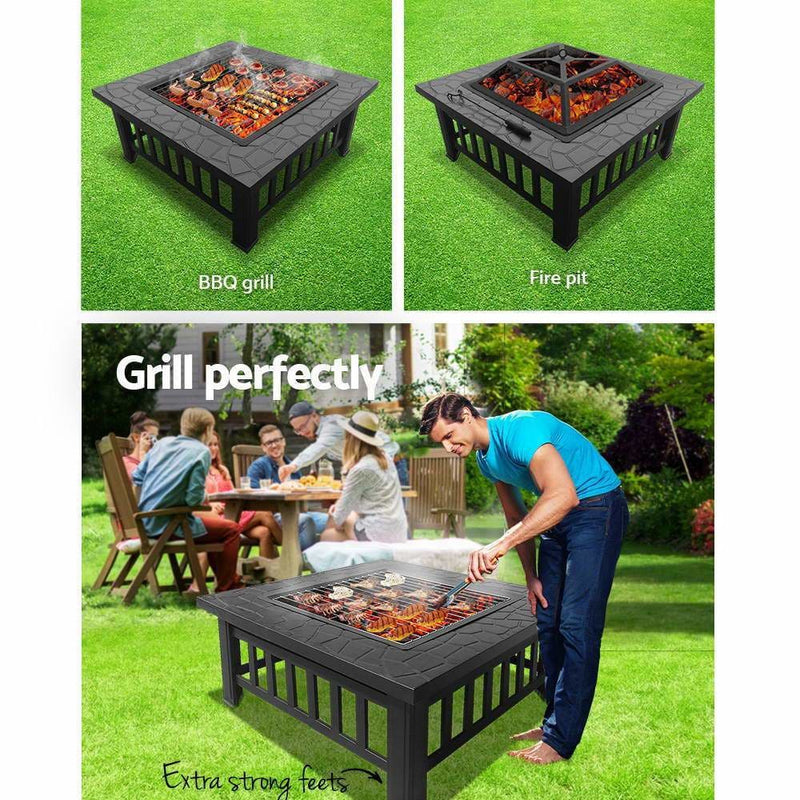 Fire Pit BBQ Table Grill Outdoor Garden Wood Burning 