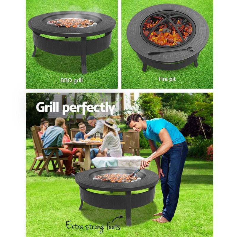 Grillz Round Outdoor Fire Pit BBQ Table Grill Fireplace - 