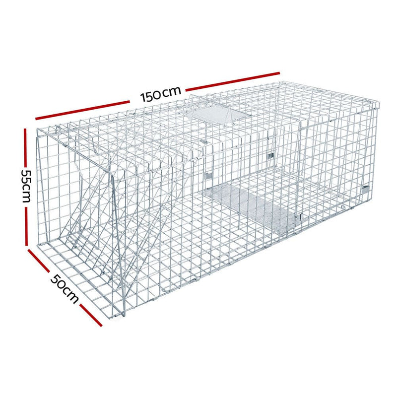 Humane Animal Trap Cage 150 x 50 x 53cm - Silver - Pet Care 