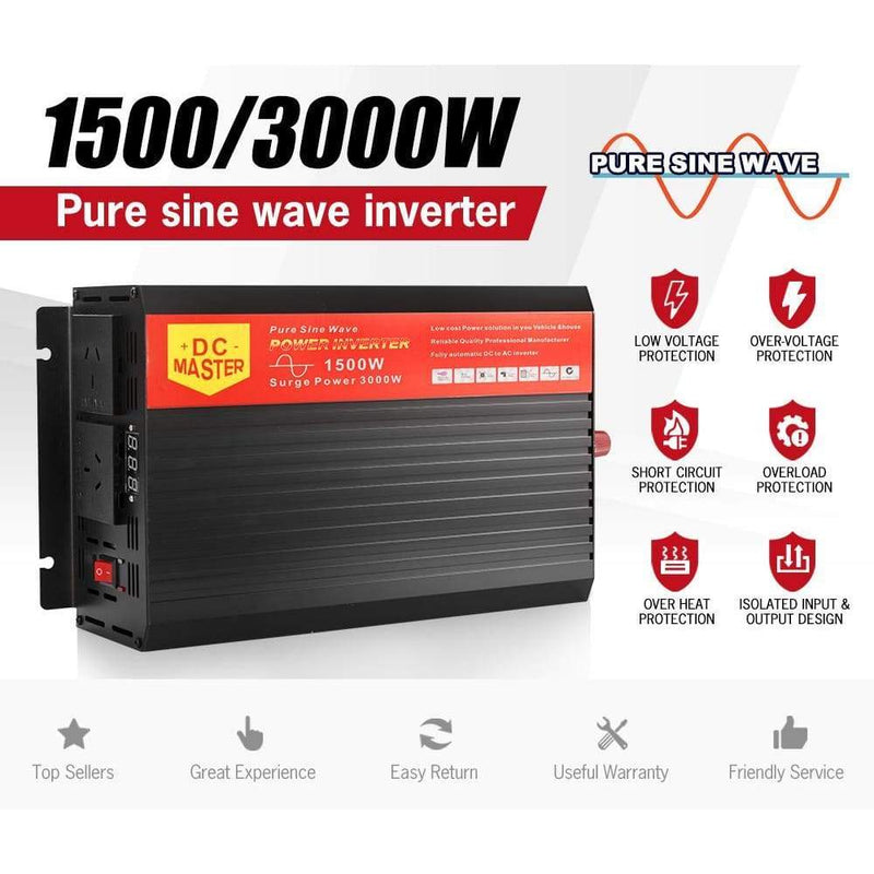 Pure Sine Wave 1500W Max 3000W 12V-230V Power Inverter Car 