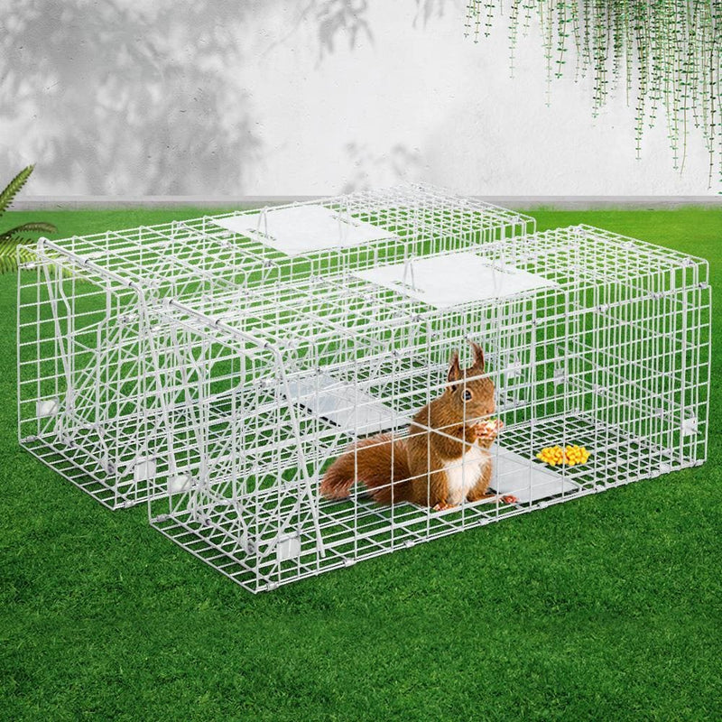 Set of 2 Humane Animal Trap Cage 66 x 23 x 25cm - Silver - 