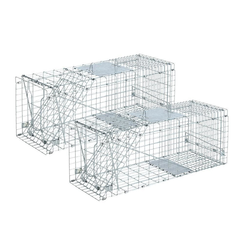 Set of 2 Humane Animal Trap Cage 66 x 23 x 25cm - Silver - 