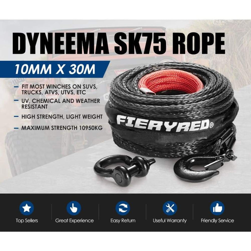10MM X 30M Synthetic Winch Rope Dyneema Sk75 Tow Recovery 