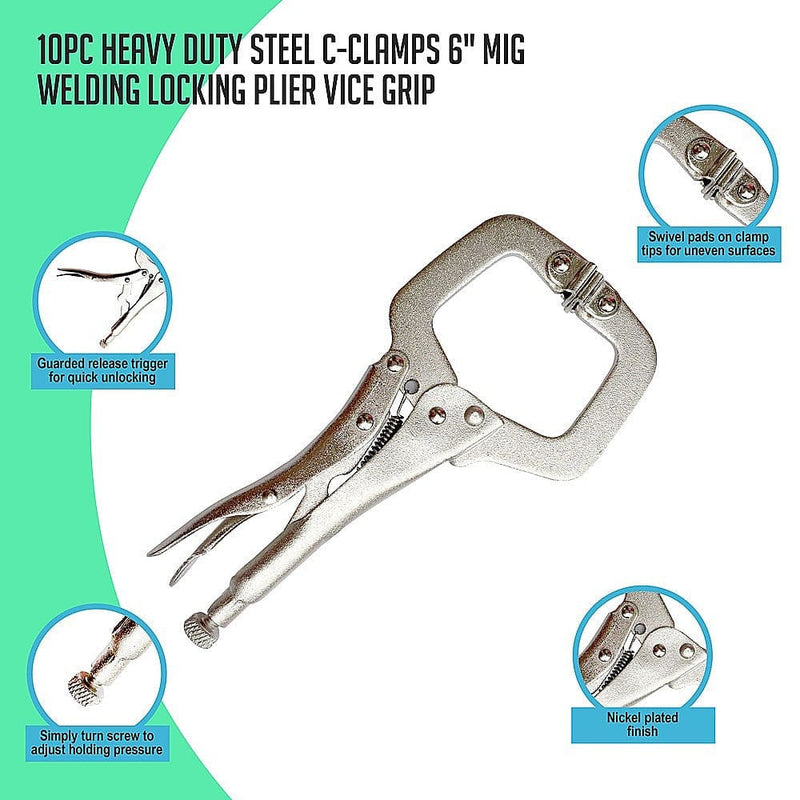 10pc Heavy Duty Steel C-Clamps 6 Mig Welding Locking Plier 