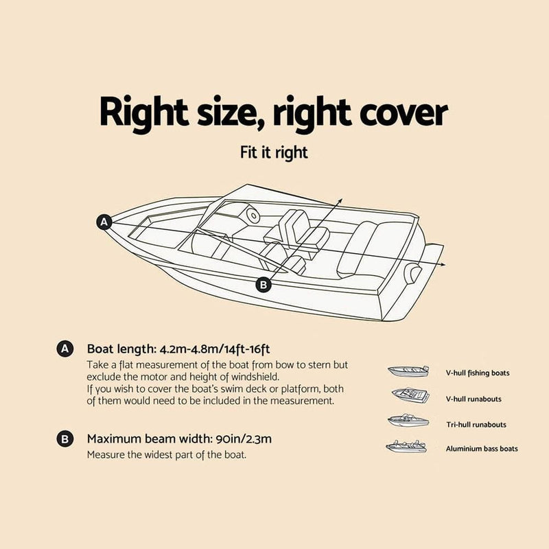 14 - 16 foot Waterproof Boat Cover - Grey - Outdoor > 