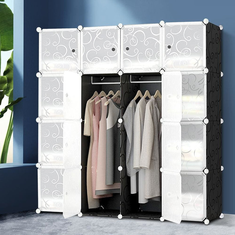 16 Cube Portable Storage Cabinet Wardrobe - Black & White - 