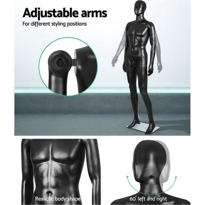 186cm Tall Full Body Male Mannequin - Black - Commercial > 