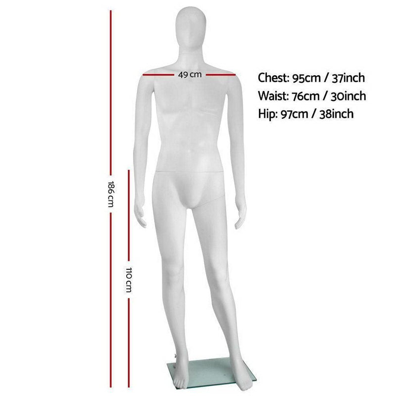 186cm Tall Full Body Male Mannequin - White - Commercial > 