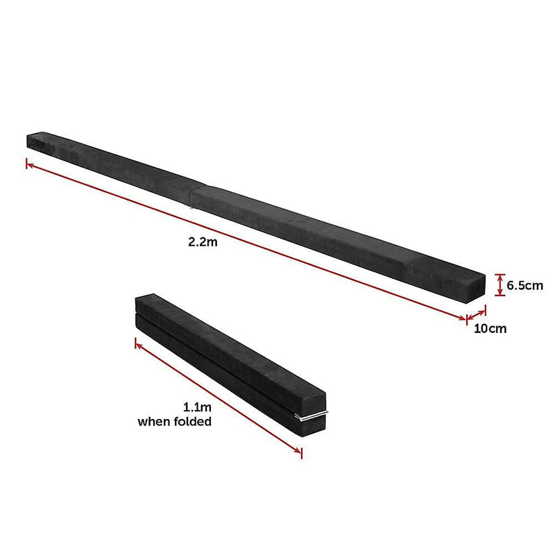 2.2m Gymnastics Folding Balance Beam Black Synthetic Suede -