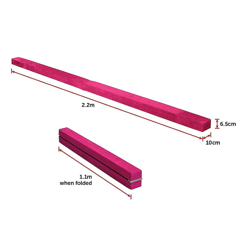 2.2m Gymnastics Folding Balance Beam Pink Synthetic Suede - 