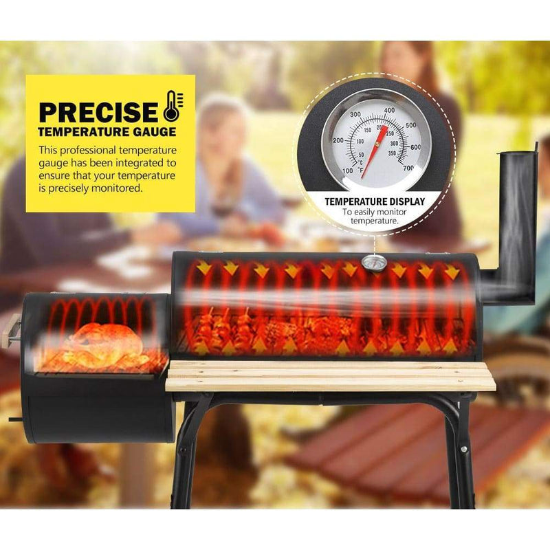 2 in 1 BBQ Smoker Charcoal Grill Roaster Portable Offset 