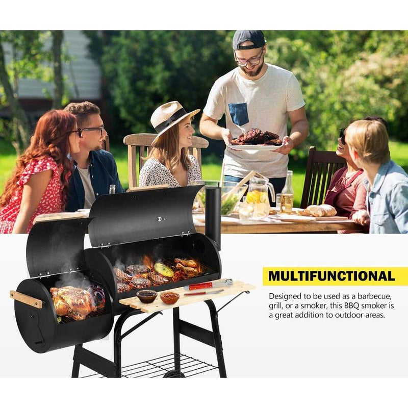 2 in 1 BBQ Smoker Charcoal Grill Roaster Portable Offset 