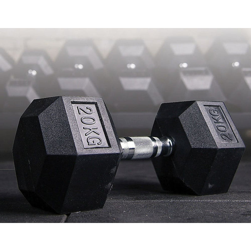 20KG Commercial Rubber Hex Dumbbell Gym Weight - Sports & 