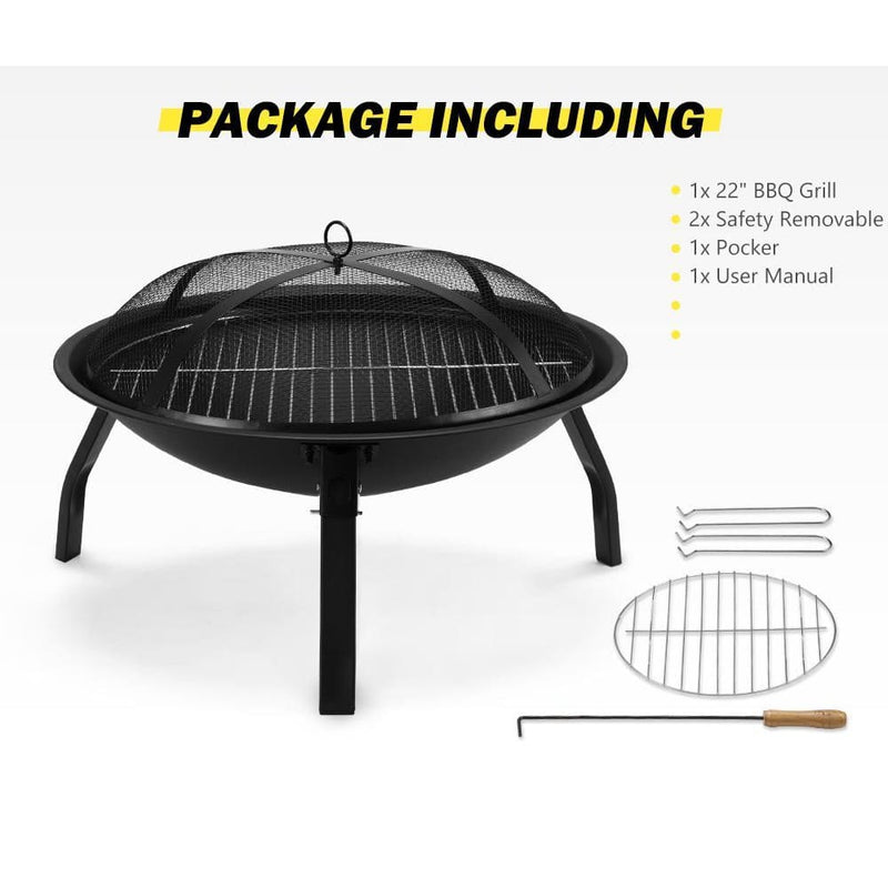 22 Fire Pit BBQ Grill Pits Outdoor Portable Fireplace Heater