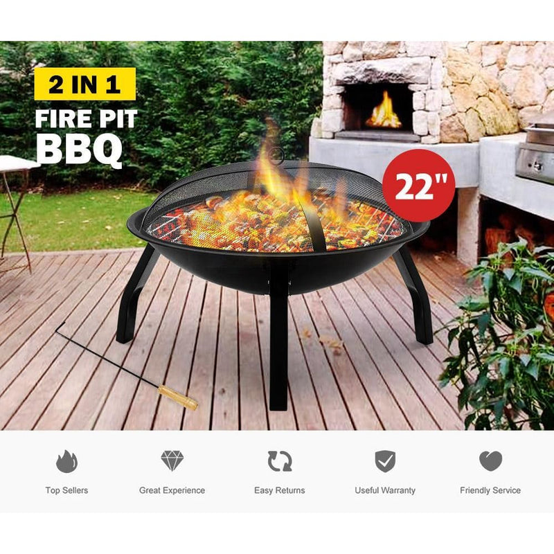 22 Fire Pit BBQ Grill Pits Outdoor Portable Fireplace Heater
