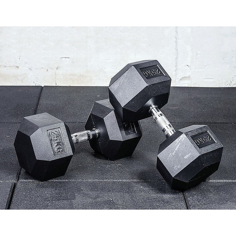 25KG Commercial Rubber Hex Dumbbell Gym Weight - Sports & 