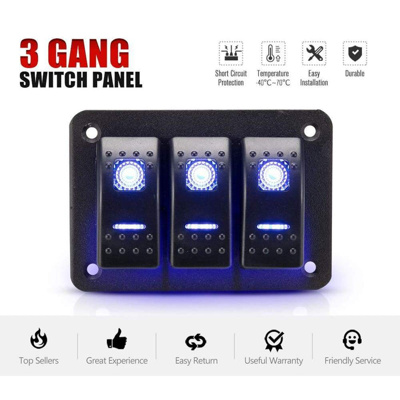 3 Gang Rocker Switch Panel Pre Wired Dual LED Boat Caravan 