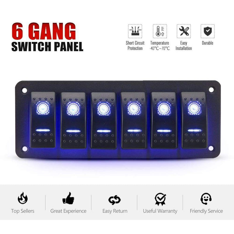 6 Gang Rocker Switch Panel 12V 24V Pre Wired Dual LED Boat 