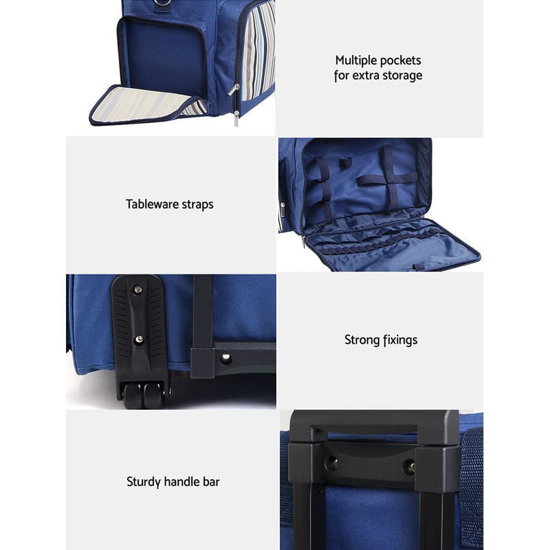 Alfresco 6 Person Picnic Bag Trolley Set - Blue - Outdoor > 