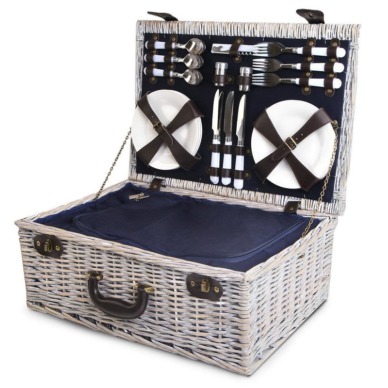 Alfresco 6-Person Picnic Basket Cooler Bag Wicker PU 