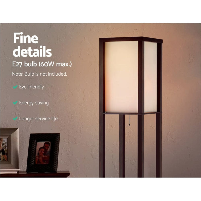 Artiss Floor Lamp Vintage Reding Light Stand Wood Shelf 