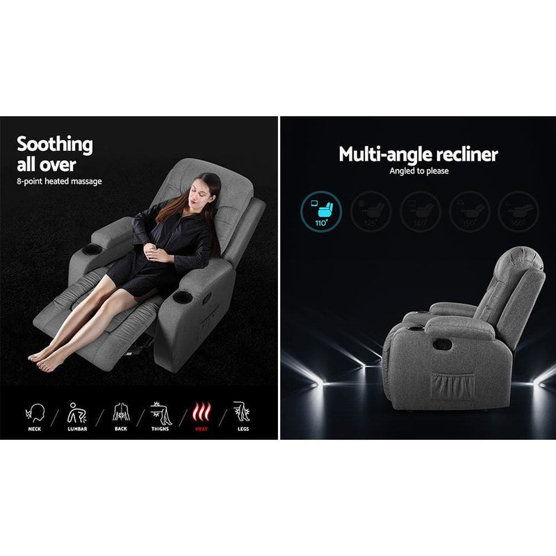 Artiss Recliner Chair Electric Massage Chair Fabric Lounge 