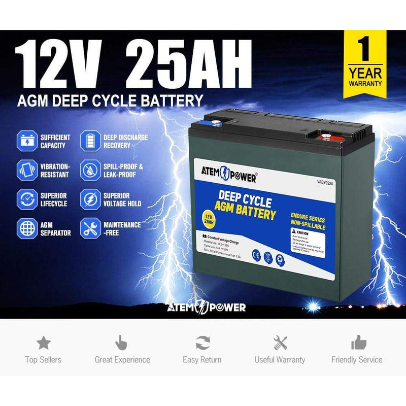 ATEM POWER 12V 25Ah AGM Battery Deep Cycle Mobility Scooter 