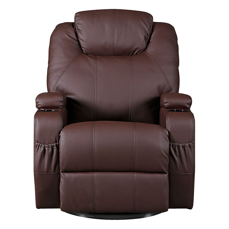 Brown Massage Sofa Chair Recliner 360 Degree Swivel PU 