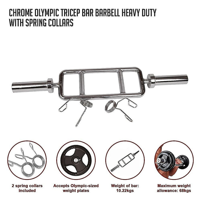Chrome Olympic Tricep Bar Barbell Heavy Duty with Spring 