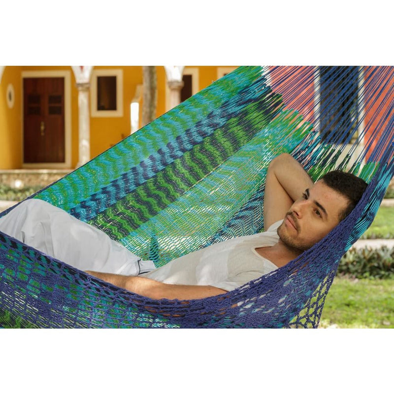 Deluxe Outdoor Cotton Mexican Hammock in Caribe Colour - 