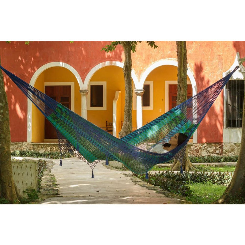 Deluxe Outdoor Cotton Mexican Hammock in Caribe Colour - 