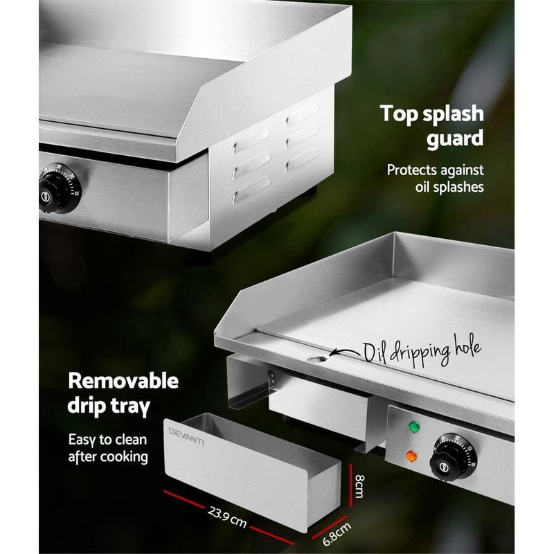 Devanti 3000W Electric Griddle Hot Plate - Stainless Steel -
