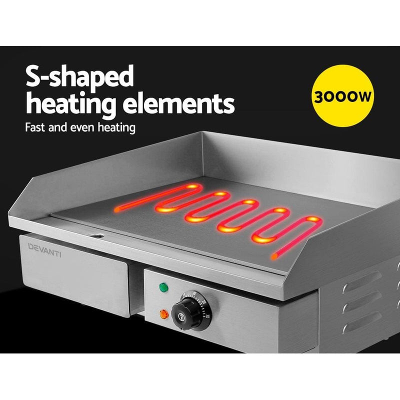Devanti 3000W Electric Griddle Hot Plate - Stainless Steel -