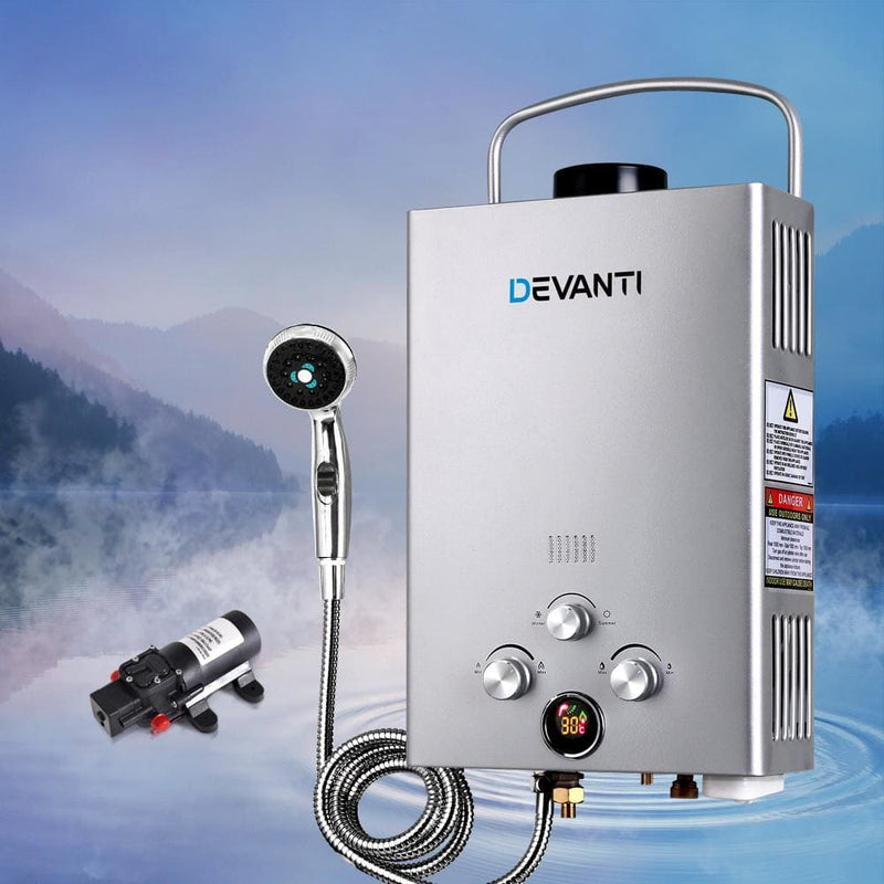 DEVANTi Outdoor Portable Gas Hot Water Heater Shower Camping