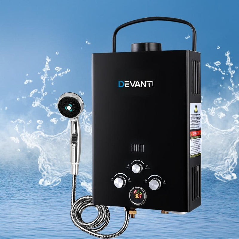 DEVANTi Portable Gas Water Heater Hot Shower Camping LPG 