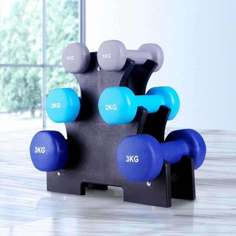 Everfit 6 Piece Dumbbell Weights Set 12kg with Stand - 