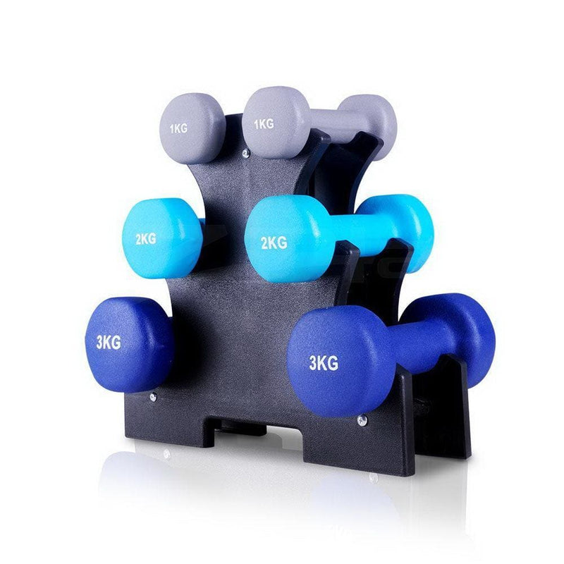 Everfit 6 Piece Dumbbell Weights Set 12kg with Stand - 
