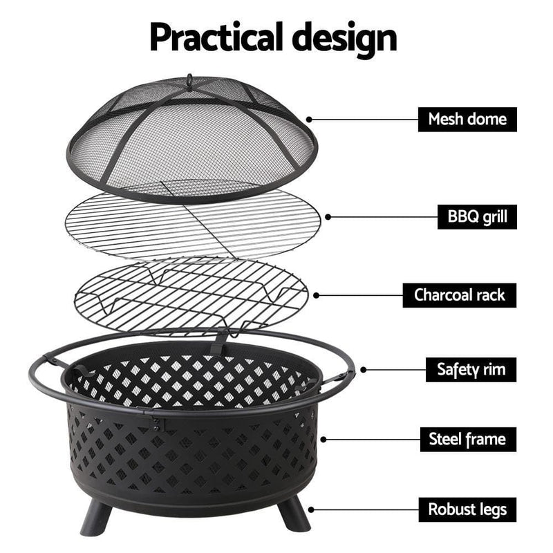 Grillz 30 Inch Portable Outdoor Fire Pit and BBQ - Black - 