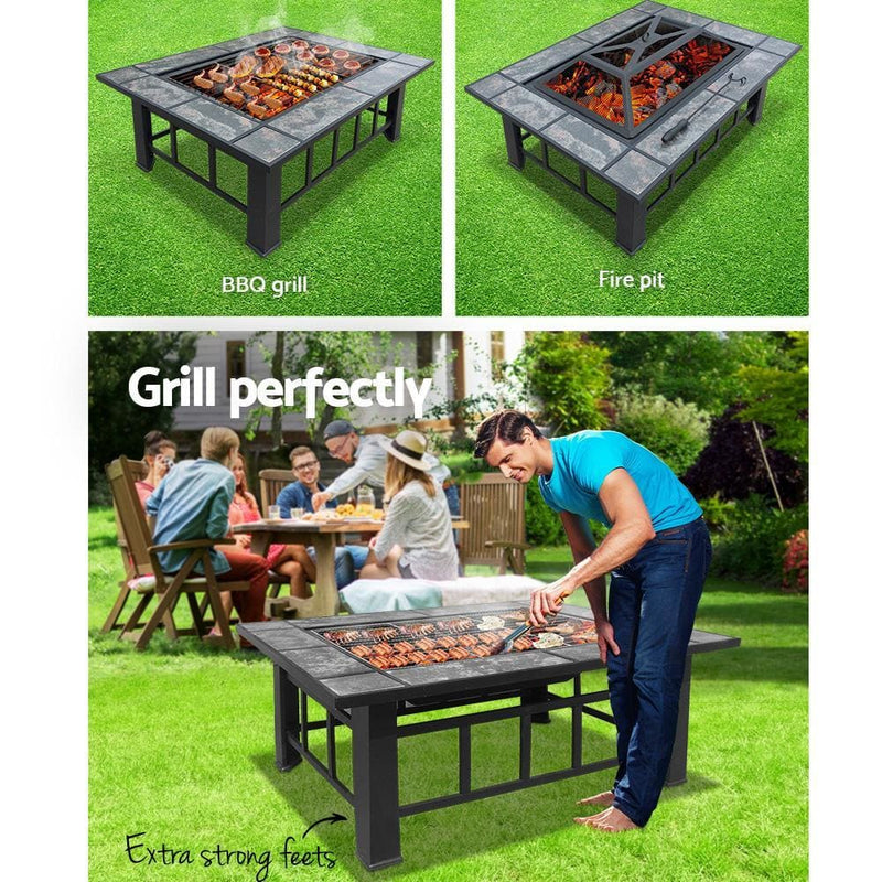 Fire Pit BBQ Grill Table Outdoor Garden Patio Camping Wood 