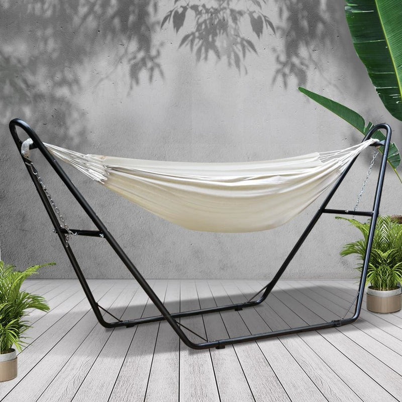 Gardeon Hammock Bed with Steel Frame Stand - Cream - Home & 