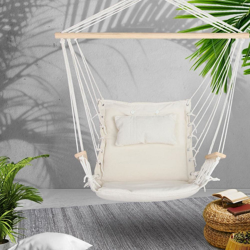 Gardeon Hammock Hanging Swing Chair - Cream - Home & Garden 