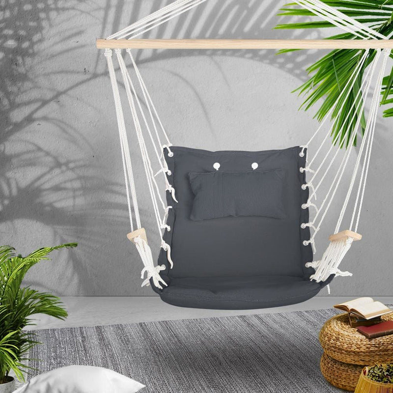 Gardeon Hammock Hanging Swing Chair - Grey - Home & Garden >