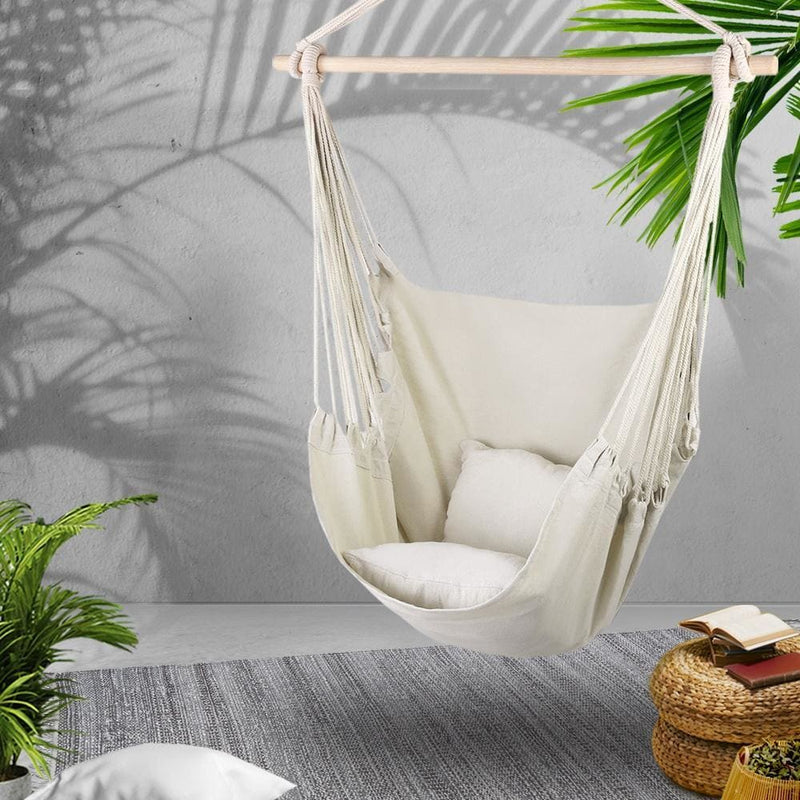 Gardeon Hammock Swing Chair - Cream - Home & Garden > 