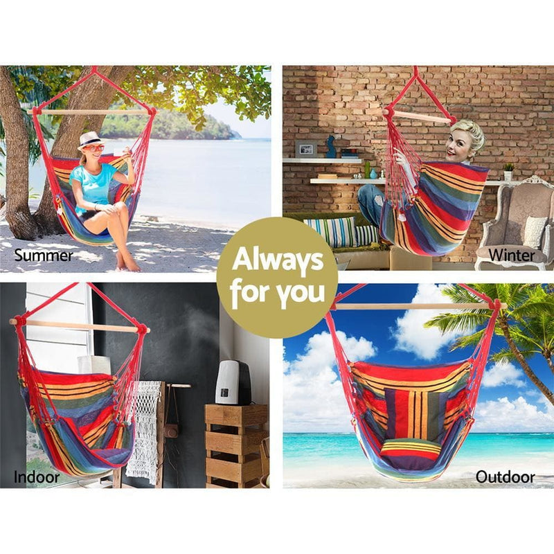Gardeon Hammock Swing Chair with Cushion - Multi-colour - 