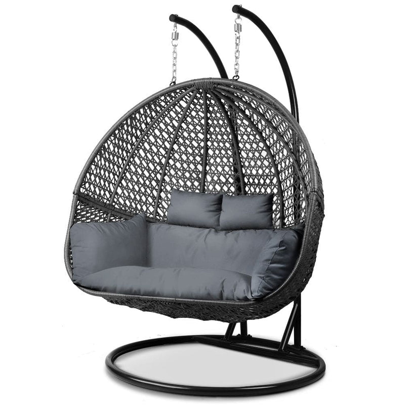 Gardeon Outdoor Double Hanging Swing Chair - Black - Home & 