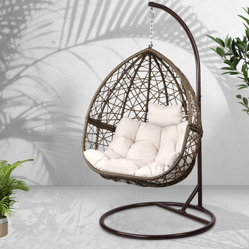 Gardeon Outdoor Hanging Swing Chair - Brown - Home & Garden 